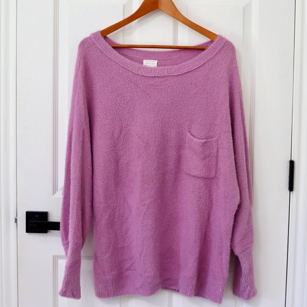 Cozy Lilac Pocket Sweater - Women's Soft Knit Pullover, dolman sleeve